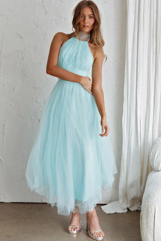 Andria Halterneck Tulle Midi Dress Mint