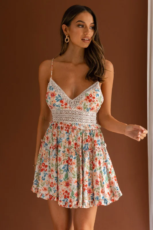 Desert Rose Crochet Tie-Up Back Dress Floral White