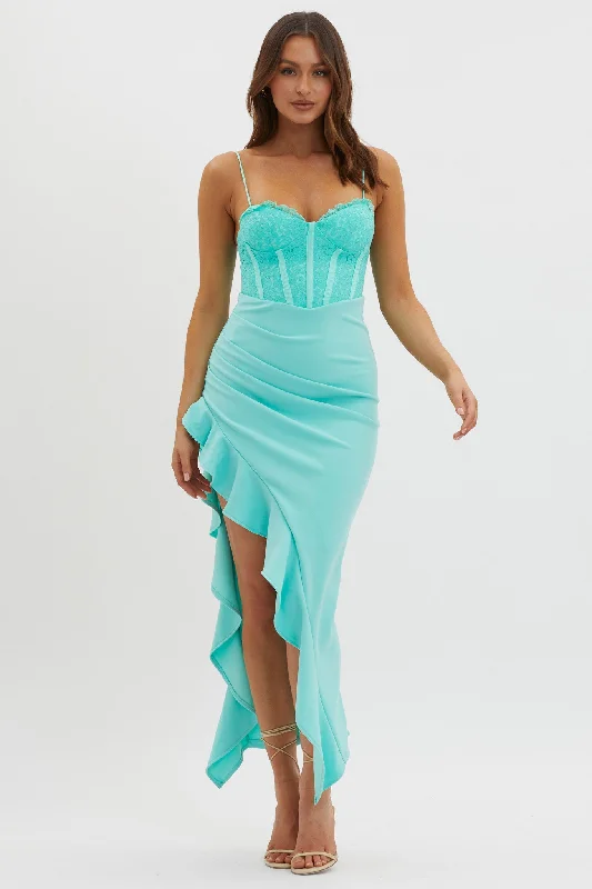 Doe Eyed Lace Bodice Split Dress Teal