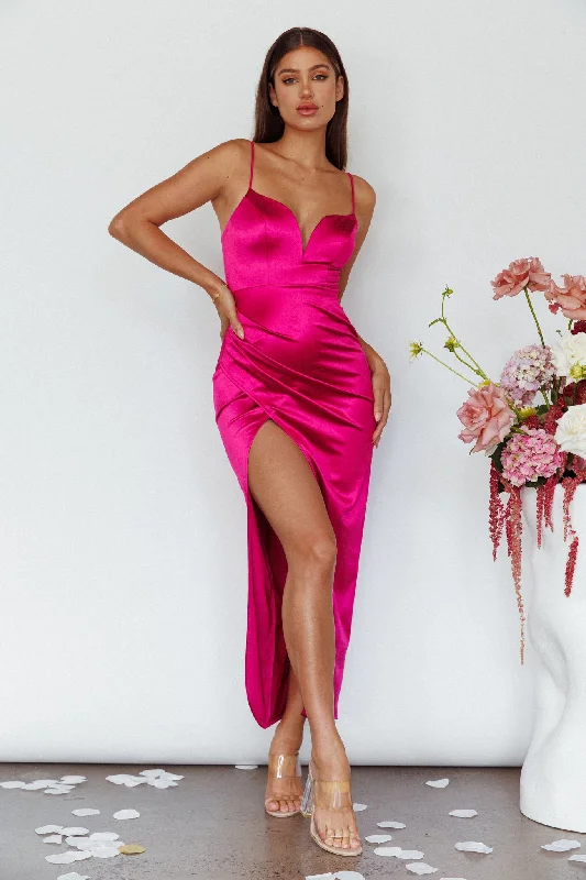 Fayth Split Open Wrap Maxi Dress Fuchsia