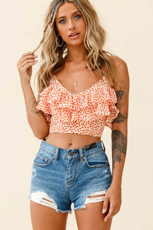 Florida Keys Layered Ruffle Crop Top Printed Beige/Red