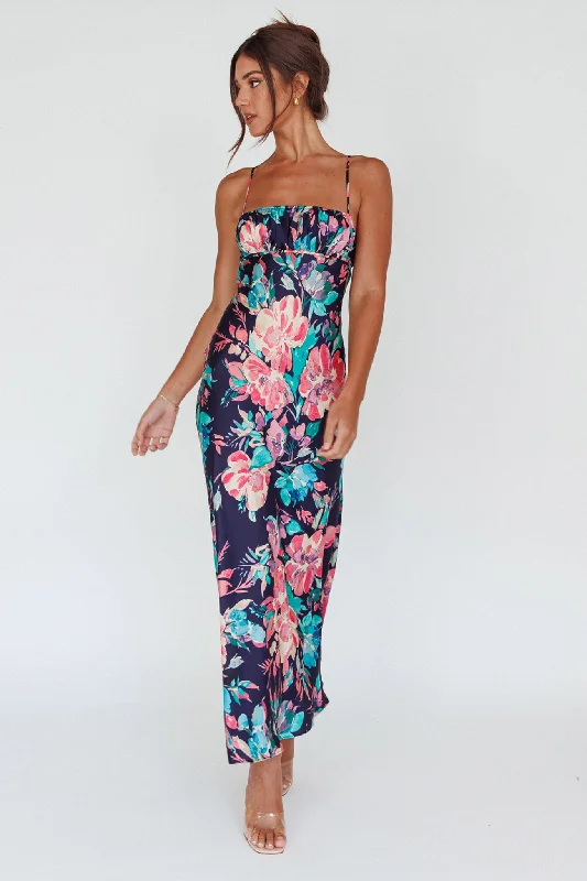 From Above V-Back Midi Dress Floral Navy