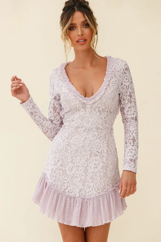 Isabella Long Sleeve Open Back Lace Dress Blush