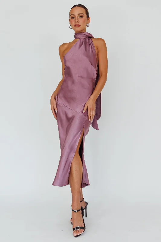 Italian Summer Tie Neck Midi Dress Grape