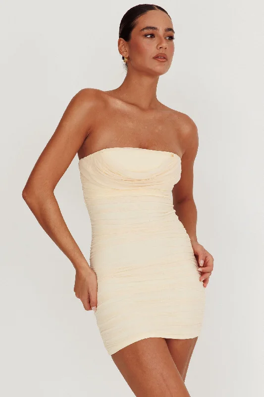 Mars Draped Strapless Mini Dress Cream