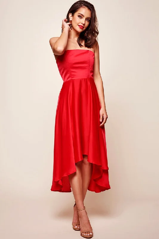 Mia Strapless A-Line Midi Dress Red