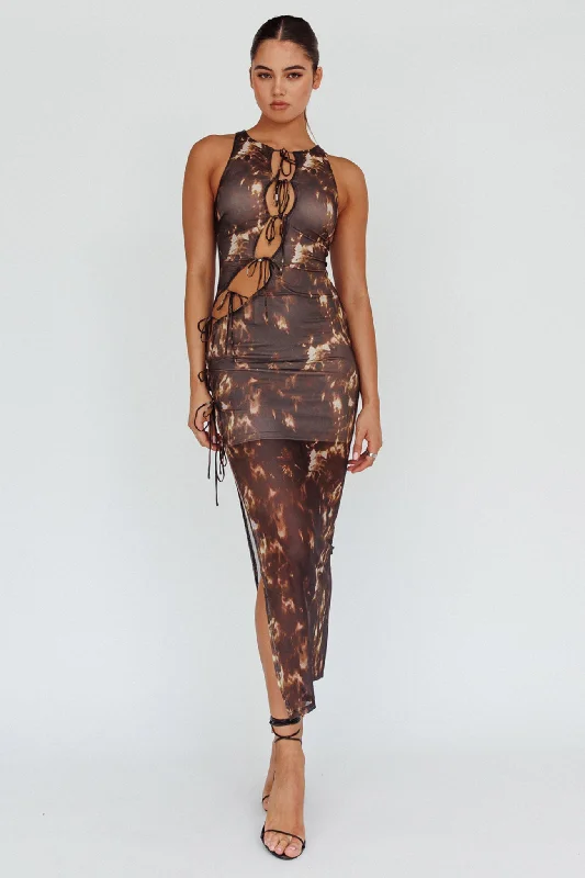 Mira Tied Keyhole Maxi Dress Brown