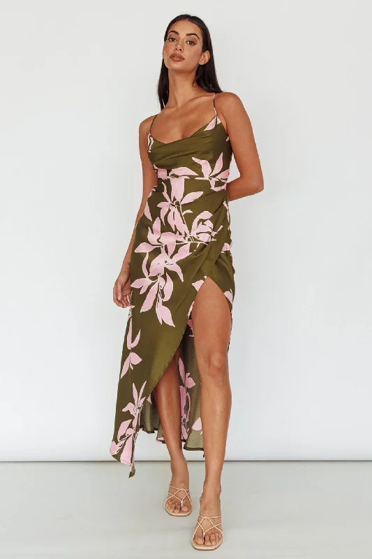 Morea Cowl Neck Maxi Dress Floral Green