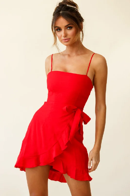 Pepita Cami Strap Wrap Dress Red