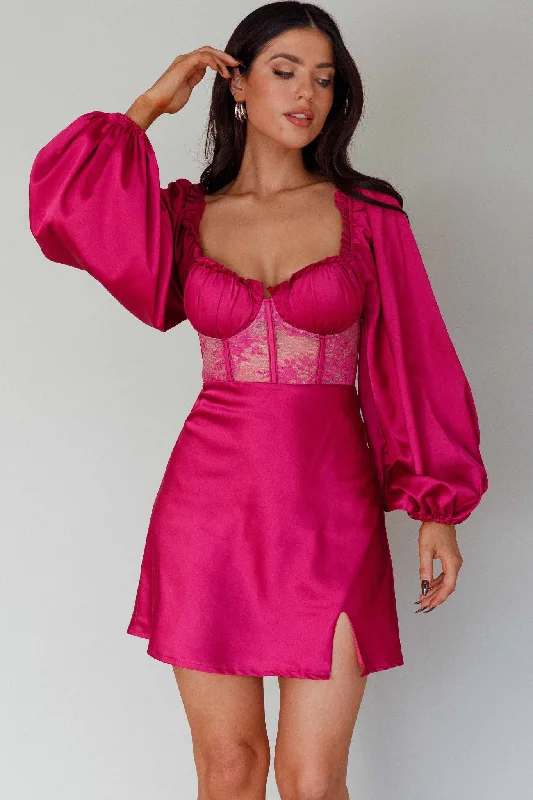 Trophy Long Sleeve Lace Bodice Mini Dress Plum