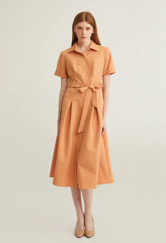 Casual Button UP Wide Pleated Dress