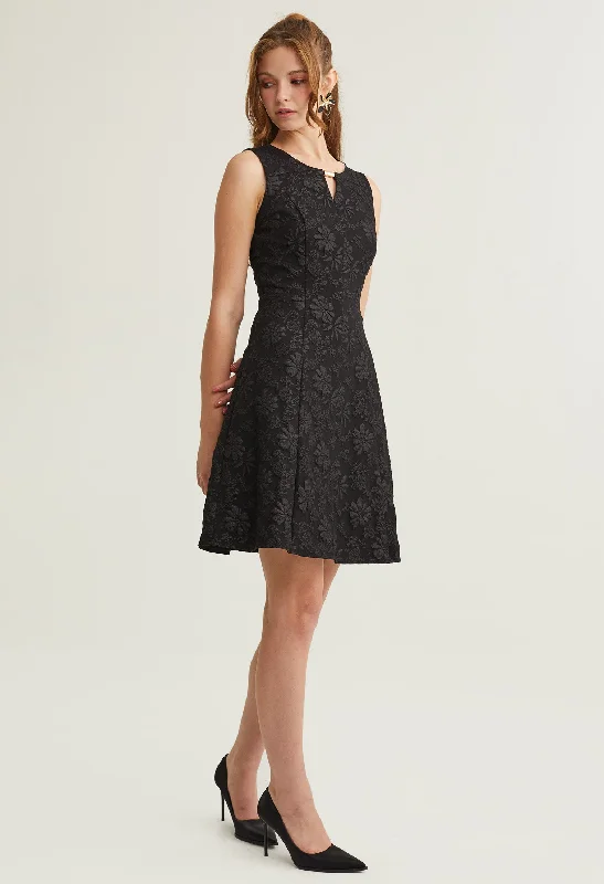 Floral Embossed V-Neck Sleeveless Dress