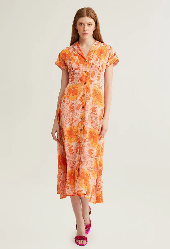 Floral Printed Button Up Midi Dress