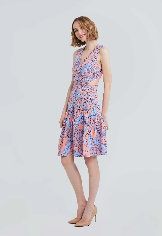 Floral V-Neck Cut-out Dress