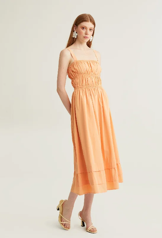 Pleated Sweetheart Midi Dress