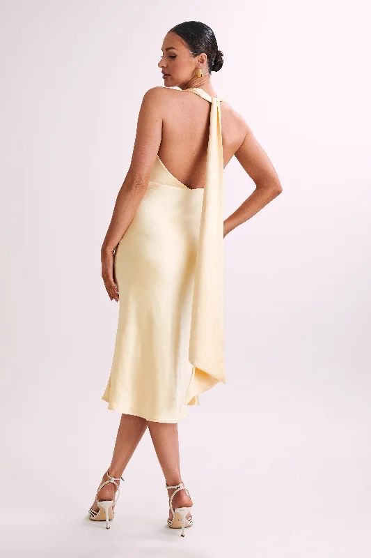 Terri Satin Cowl Midi Dress - Butter