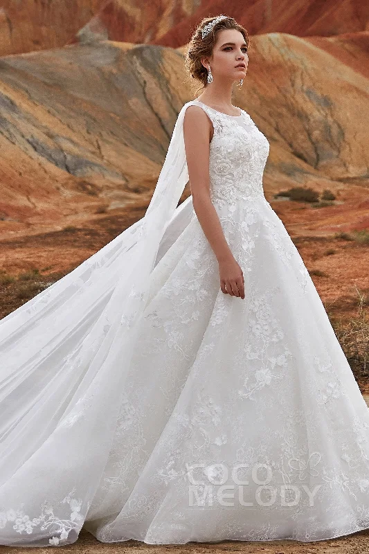 A-Line Cathedral Train Lace Wedding Dress LD5766