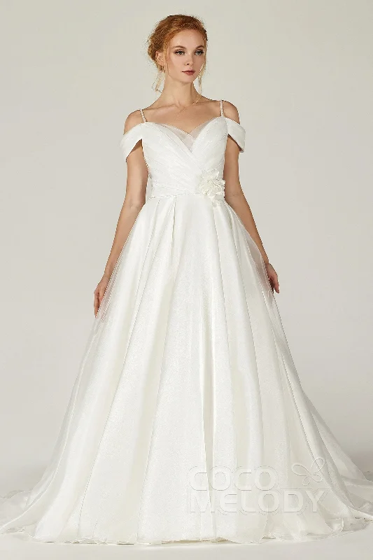 A-Line Court Train Organza and Satin Wedding Dress CW2291