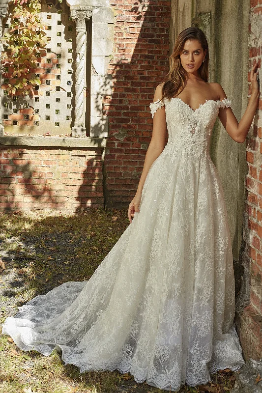 Adorable Sweetheart Off-the-shoulder A-line Wedding Gown With Lace Appliques And Open Back-715731