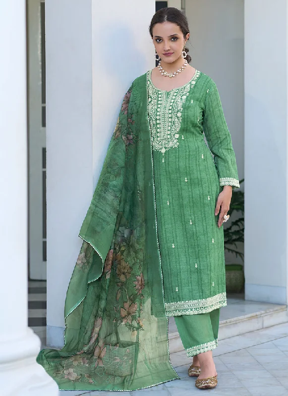 Green Khatli Work Embroidery Traditional Salwar Kameez