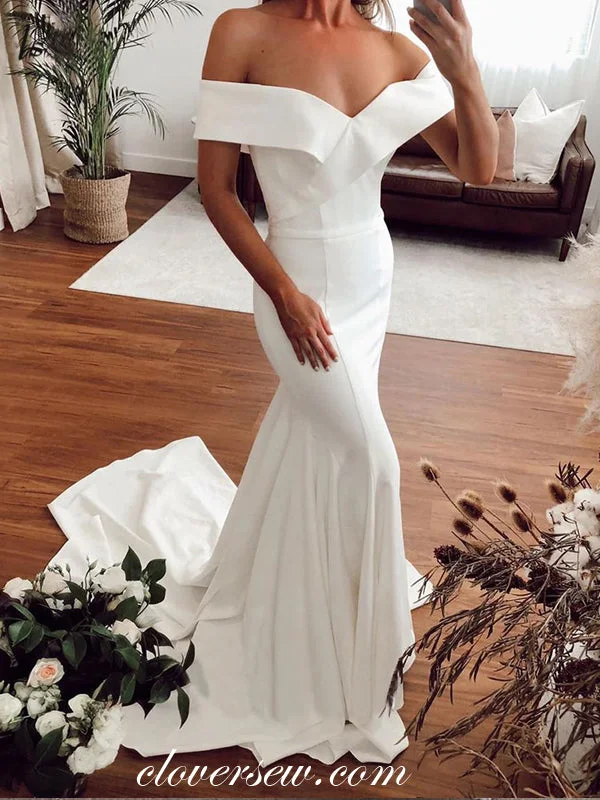 Ivory Satin Off The Shoulder Mermaid Wedding Dresses, CW0184