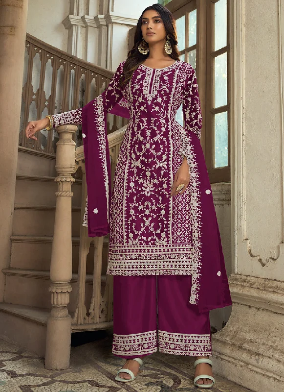 Magenta Embroidery Pakistani Pant Style Suit