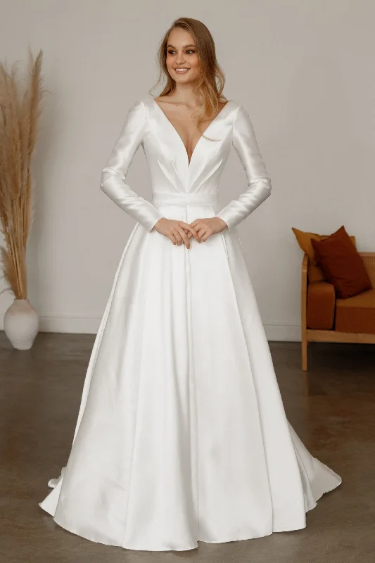 Mikado Wedding Dress Ester with Long Sleeves