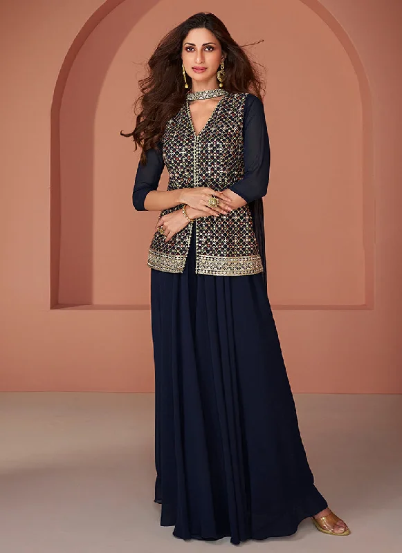 Navy Blue Multi Embroidery Designer Lehenga Kurti