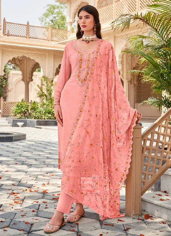 Peach Multi Embroidery Traditional Pant Suit