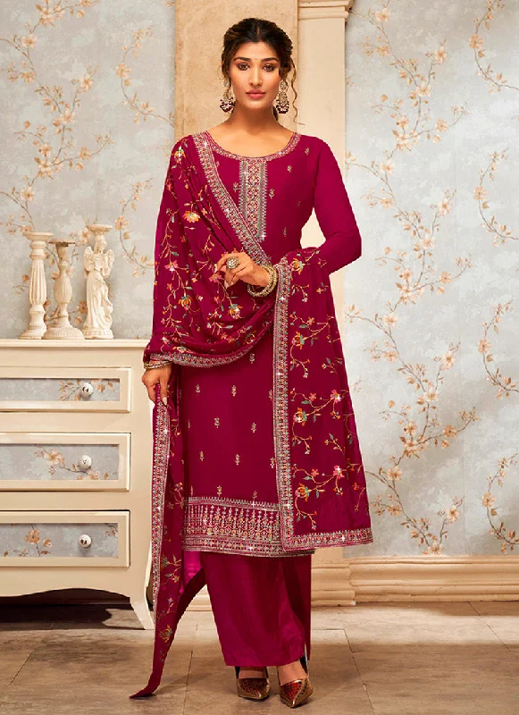 Rouge Red Multi Embroidery Traditional Palazzo Suit