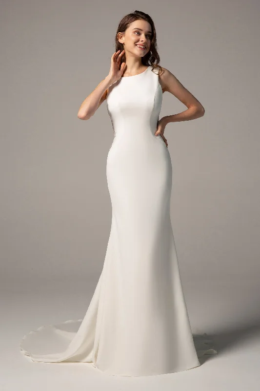 Trumpet-Mermaid Court Train Stretch Satin Wedding Dress CW2363