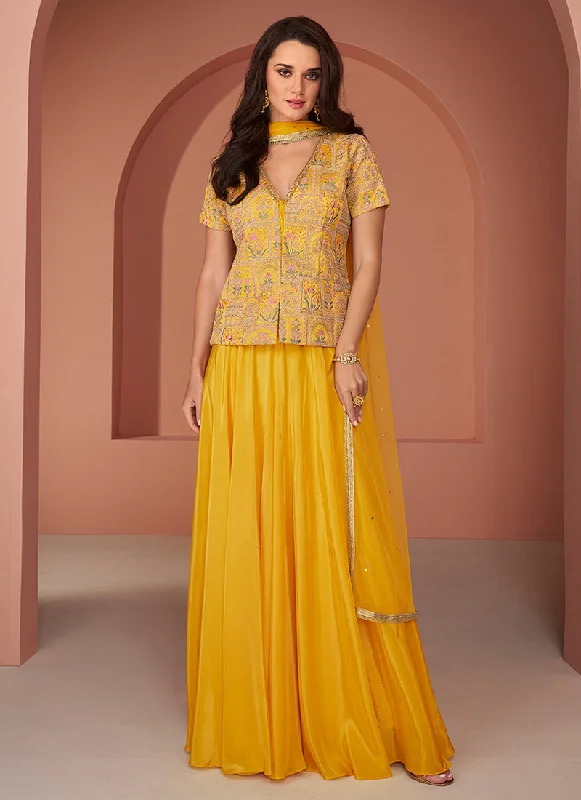 Yellow Multi Embroidery Designer Lehenga Kurti