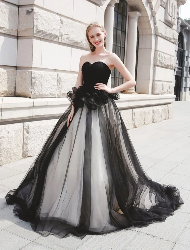 Black Pageant Party Dress Women Strapless Tulle Luxury Princess Gowns