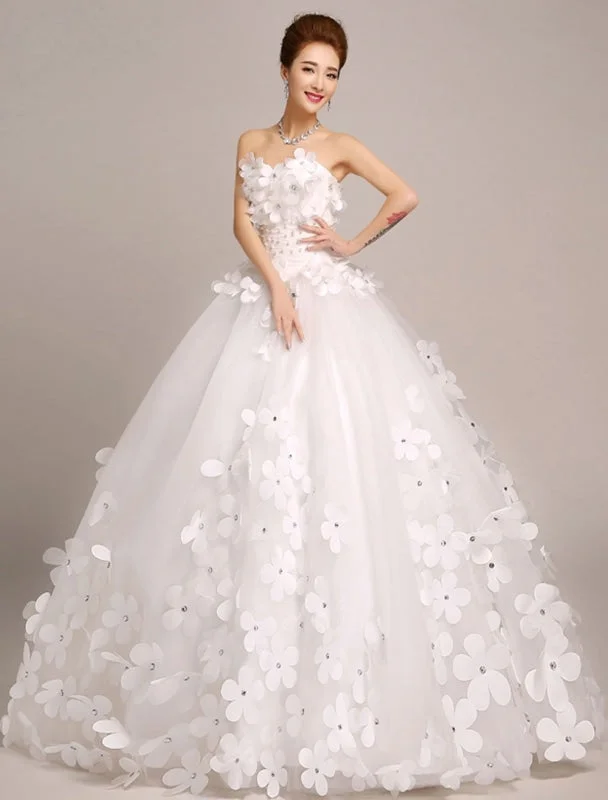 Ivory Wedding Dresses Princess Ball Gowns Bridal Dress 3D Flowers Strapless Beaded Women Pageant Dresses