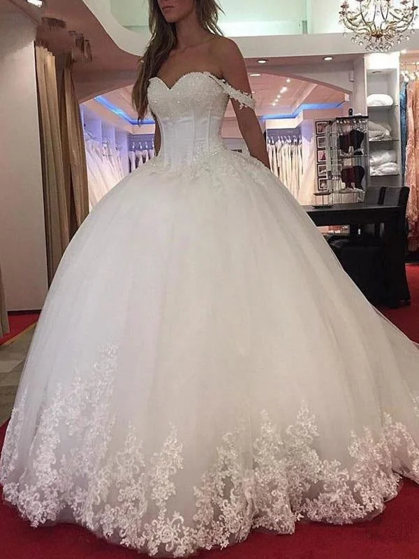 Wedding Dress Princess Silhouette Sweetheart Neck Sleeveless Natural Waist Applique Tulle Bridal Dresses