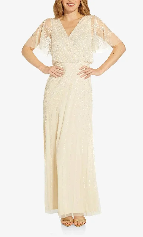 Adrianna Papell AP1E209650 - Beaded Flutter Sleeve Evening Dress