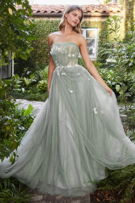 Andrea and Leo - A1015 Strapless Pleated Long Modest Prom Gown