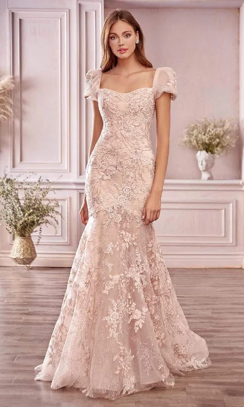 Andrea and Leo - A1025 Puff Sleeve Floral Trumpet Sleeve