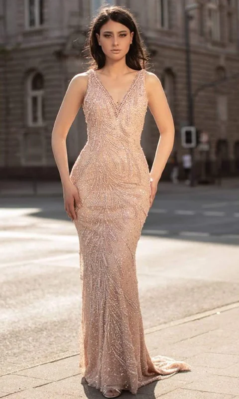 Chic and Holland - HF1364 Beaded Sleeveless Modest Prom Sheath Gown