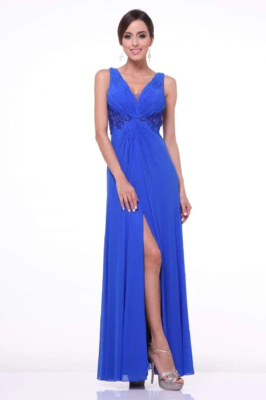 Cinderella Divine - Bedazzled Plunging V-neck A-line Dress