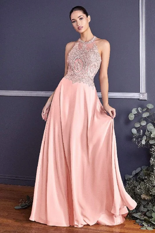 Cinderella Divine - Illusion Jewel Tonal Appliqued Long Evening Gown