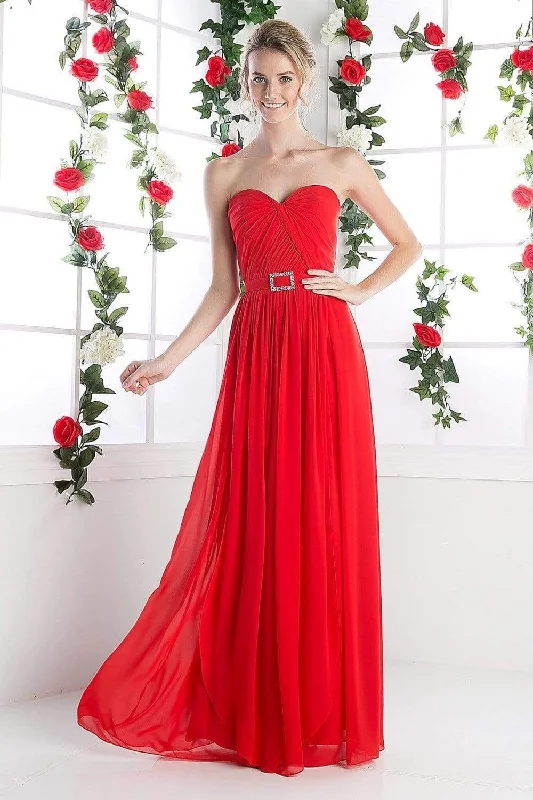 Cinderella Divine - Strapless Twined Front Chiffon Long Evening Gown