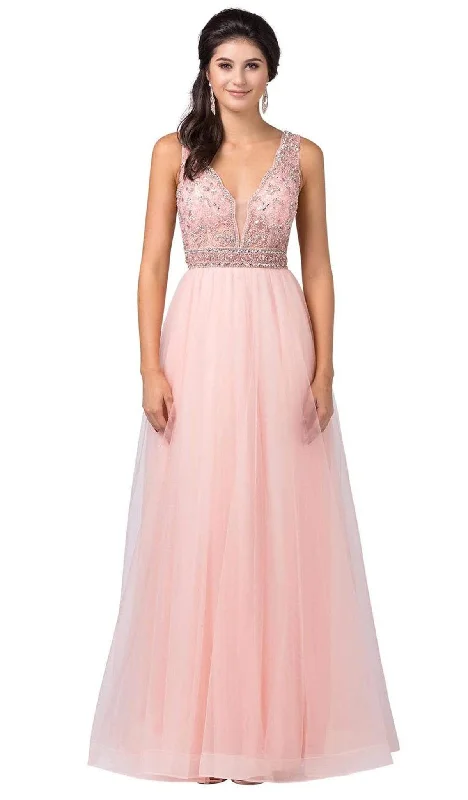 Dancing Queen - 2520 Embellished Deep V-neck A-line Gown