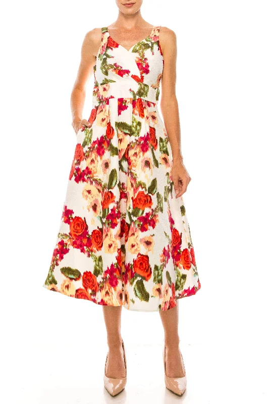 Danny & Nicole 91564MZ - Tea Length Floral A-line Dress