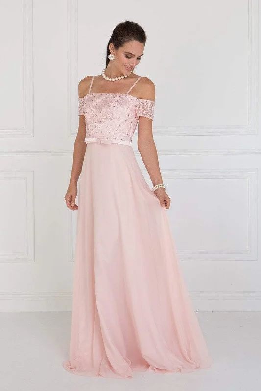 Elizabeth K - GL1521 Off Shoulder Lace Bodice Chiffon A-Line Gown