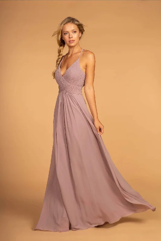 Elizabeth K - GL2609 Plunging V-Neck Pleated Bodice A-Line Gown