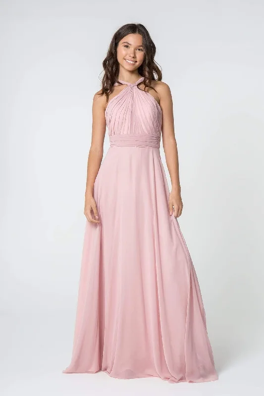 Elizabeth K - GL2816 Knotted Halter Bodice Chiffon A-Line Dress