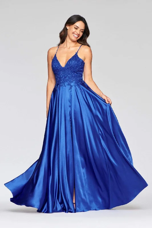 Faviana - S10400 Beaded Lace V Neck Flowy Satin Gown