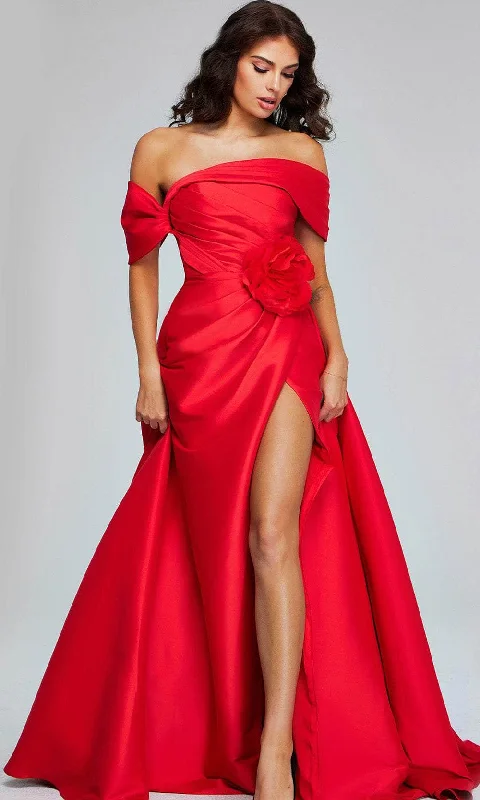 Jovani 40832 - Rosette Slit Evening Gown