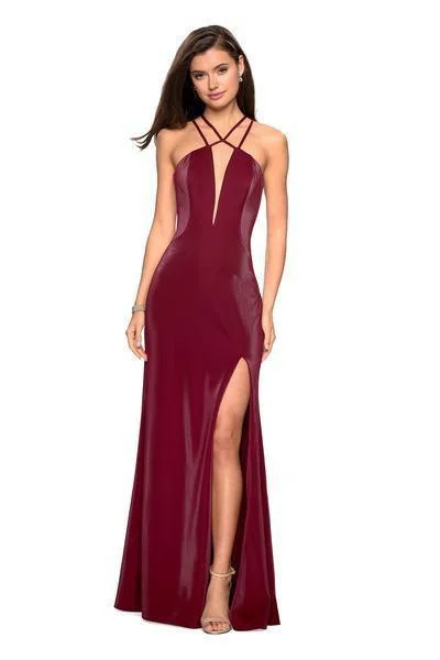 La Femme - 26963 Strappy Halter Cutouts Gown with Slit